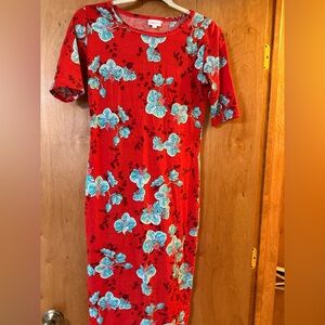 LuLaRoe Red Floral Long Sleeve Dress
